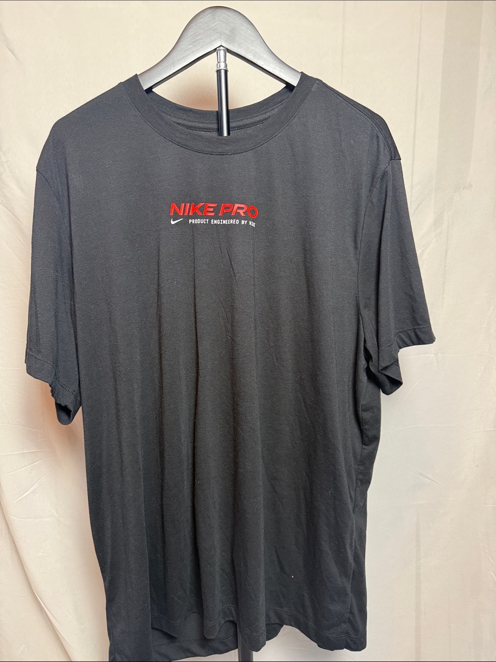 Nike Black Short-Sleeve Tee with Red Nike Pro Logo